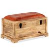 vidaXL Banco de almacenaje cuero aut&eacute;ntico madera mango 80x44x44 cm