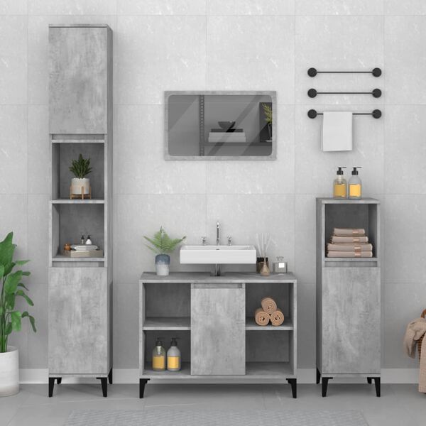 vidaXL Juego muebles de ba&ntilde;o 4 pzas madera contrachapada gris hormig&oacute;n