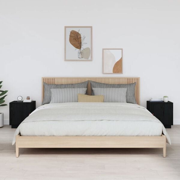 vidaXL Mesitas de noche 2 uds madera maciza de pino negro 40x34x45 cm