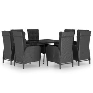 vidaXL Set de comedor de jard&iacute;n 9 piezas rat&aacute;n PE y vidrio negro