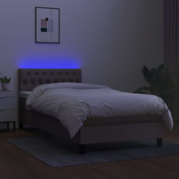 vidaXL Cama box spring colch&oacute;n y luces LED tela gris taupe 90x190 cm