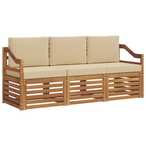 vidaXL Juegos de sof&aacute;s 3 uds. Natural y Beige Madera de Acacia S&oacute;lida