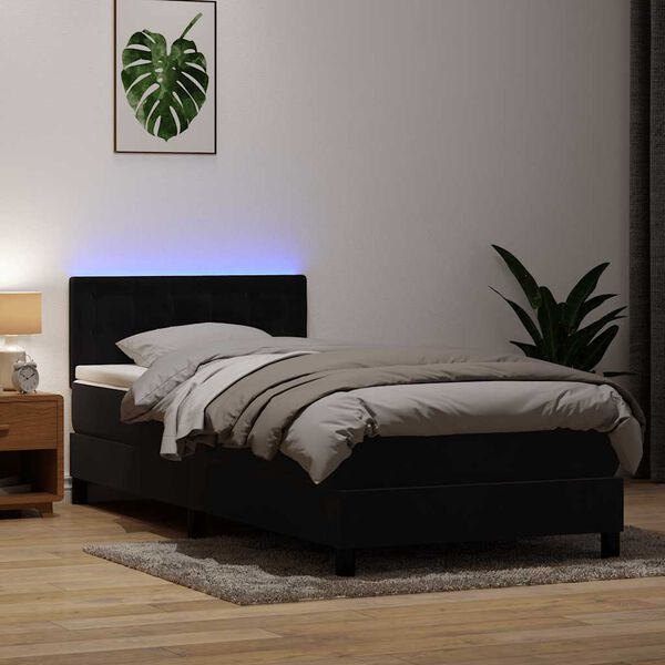 vidaXL Cama box spring con colch&oacute;n y LED cuero sint&eacute;tico negro 90x210 cm