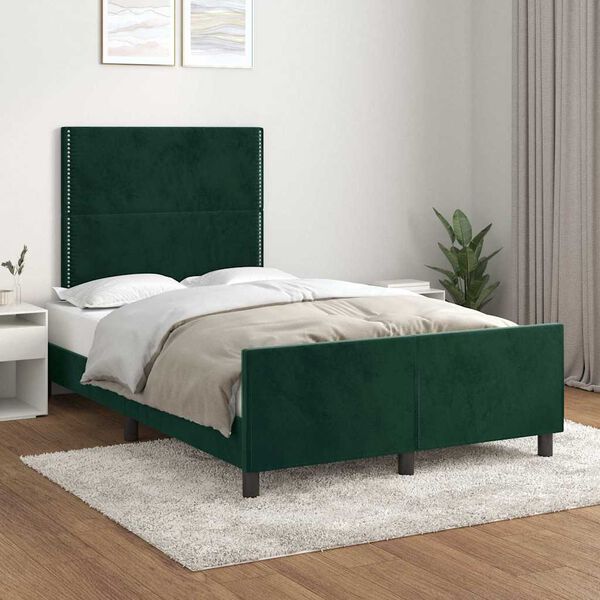vidaXL Estructura cama sin colch&oacute;n terciopelo verde oscuro 120x190cm