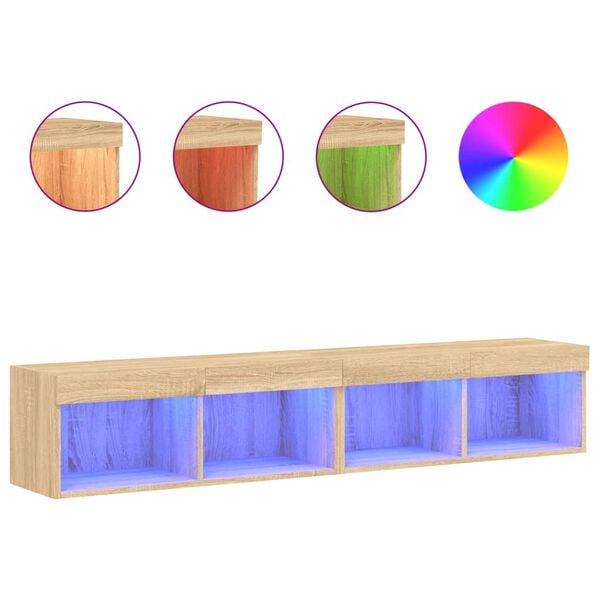 vidaXL Muebles de TV con luces LED 2 uds roble Sonoma 80x30x30 cm