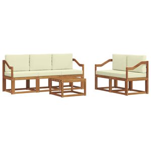 vidaXL Conjunto de sof&aacute;s de exterior con coj&iacute;n 6 pcs Natural y Crema