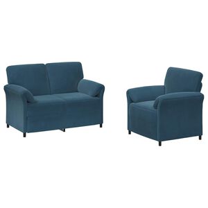 vidaXL Juego de Sof&aacute; 2 uds. Azul Terciopelo