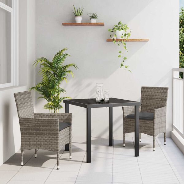 vidaXL Conjunto de Comedor de Jard&iacute;n 3 pcs Gris rat&aacute;n sint&eacute;tico
