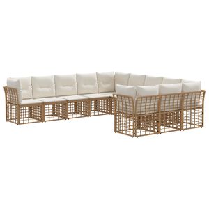 vidaXL Conjunto de sof&aacute;s de exterior Natural y Crema Poli&eacute;ster