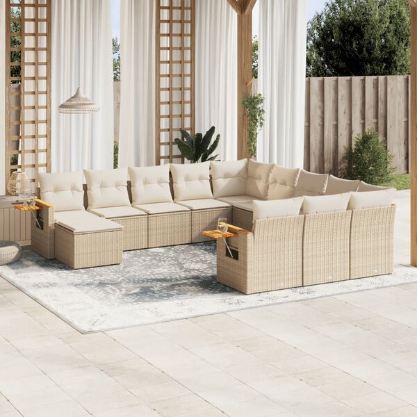 vidaXL Set de sof&aacute;s de jard&iacute;n 11pzas con cojines rat&aacute;n sint&eacute;tico beige