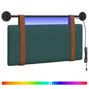 vidaXL Cabecero colgante Con luz LED Verde oscuro PU antiguo