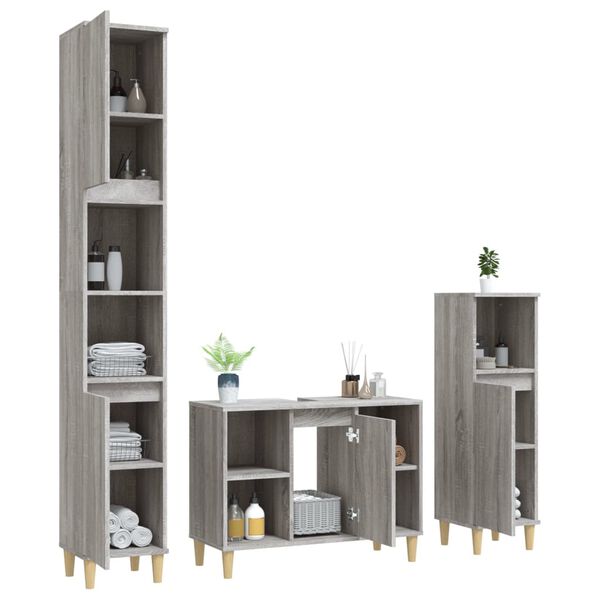 vidaXL Set de muebles de ba&ntilde;o 3 pzas madera contrachapada gris sonoma