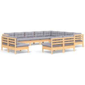 vidaXL Juego de muebles de jard&iacute;n 12 pzas y cojines madera maciza pino