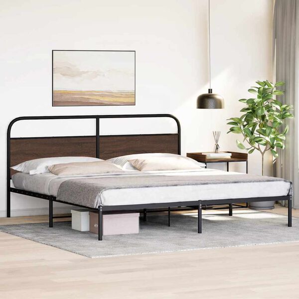 vidaXL Estructura de cama sin colch&oacute;n metal roble marr&oacute;n 183x213 cm