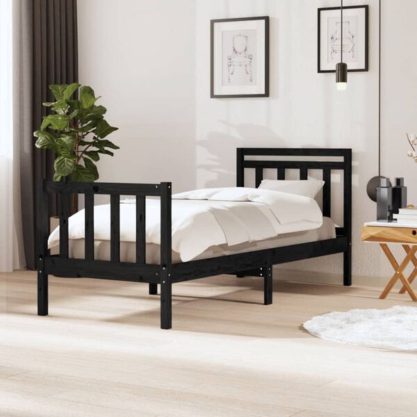 vidaXL Estructura cama madera maciza individual negro 75x190 cm