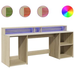 vidaXL Escritorio con LED madera ingenier&iacute;a roble Sonoma 200x55x91 cm
