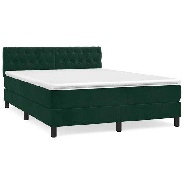 vidaXL Cama box spring con colch&oacute;n terciopelo verde oscuro 140x200 cm