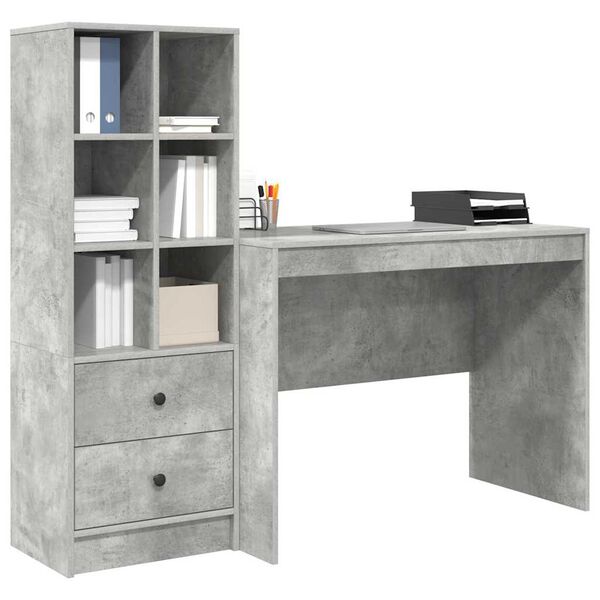 vidaXL Escritorio con caj&oacute;n 2 pcs Gris Concreto