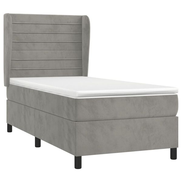vidaXL Cama box spring con colch&oacute;n terciopelo gris claro 90x190 cm