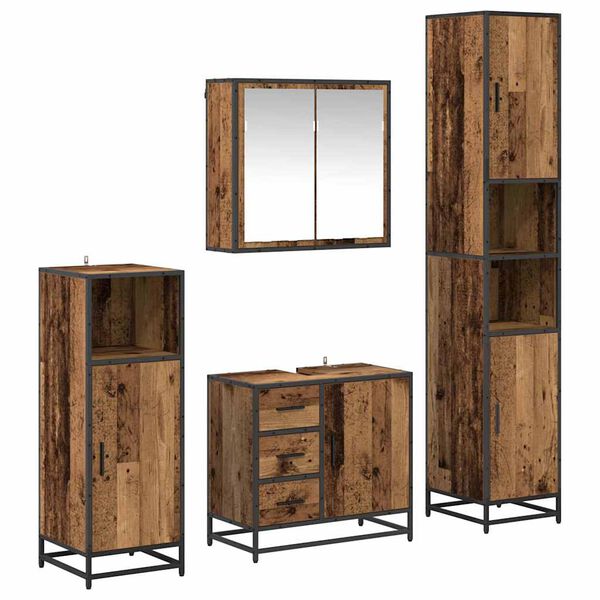 vidaXL Juego de muebles de ba&ntilde;o con caj&oacute;n 4 pcs Madera vieja