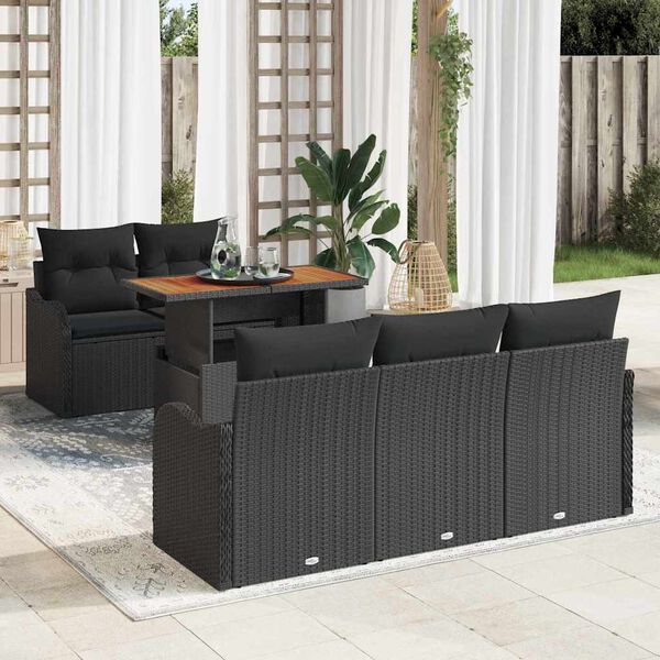 vidaXL Conjunto de sof&aacute;s de jard&iacute;n 6 pcs Negro rat&aacute;n sint&eacute;tico