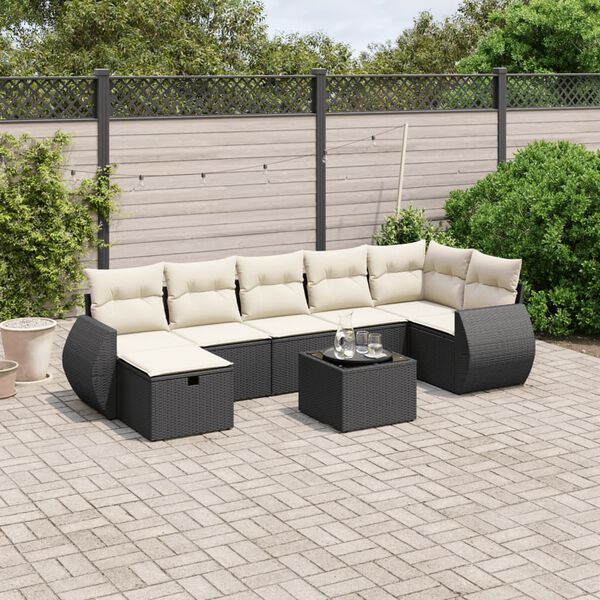 vidaXL Set de comedor de jardín 7 pzas y cojines ratán sintético negro