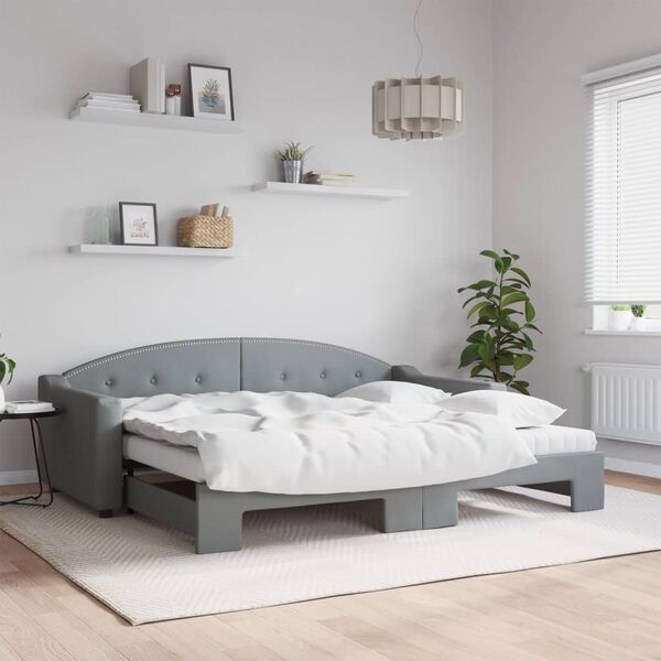 vidaXL Sof&aacute; cama nido con colch&oacute;n tela gris claro 90x200 cm