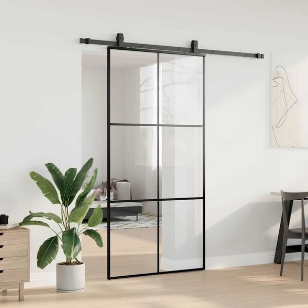 vidaXL Puerta corredera con herrajes negro 102x205 cm ESG vidrio