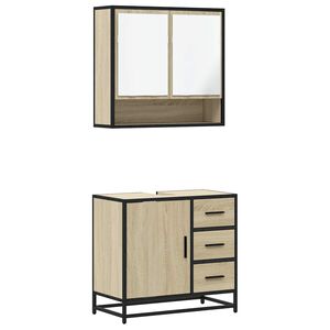 vidaXL Set de muebles de ba&ntilde;o 2 pzas madera contrachapada roble Sonoma