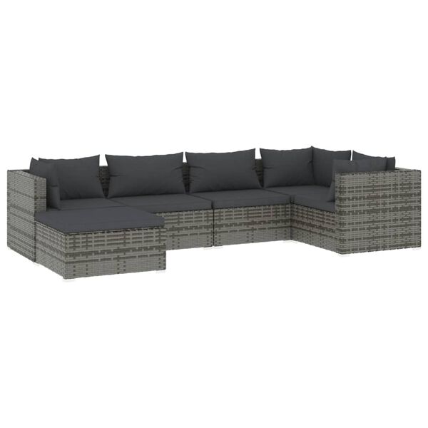 vidaXL Set de muebles de jard&iacute;n 6 pzas y cojines rat&aacute;n sint&eacute;tico gris