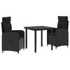 vidaXL Conjunto de Comedor de Jard&iacute;n 3 uds. Negro rat&aacute;n sint&eacute;tico