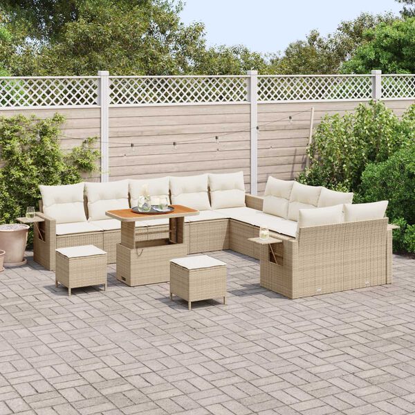 vidaXL Conjunto de sof&aacute; de jard&iacute;n 13 pcs Beige rat&aacute;n sint&eacute;tico