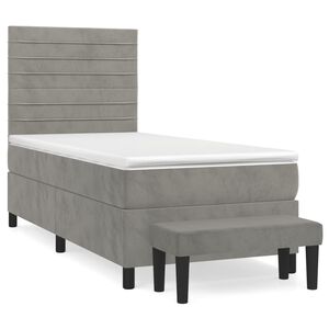 vidaXL Cama box spring con colch&oacute;n terciopelo gris claro 90x190 cm