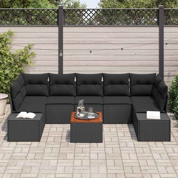 vidaXL Conjunto de sof&aacute;s de jard&iacute;n 8 pcs Negro rat&aacute;n sint&eacute;tico