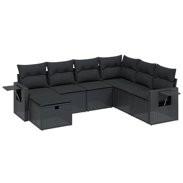 vidaXL Set de comedor de jard&iacute;n 7 pzas y cojines rat&aacute;n sint&eacute;tico negro