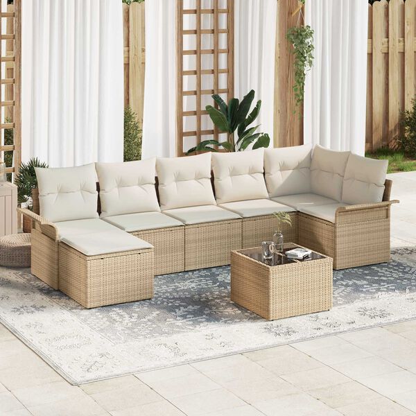 vidaXL Conjunto de sofá de jardín con cojín 8 pcs Beige Poliratán