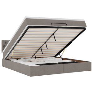 vidaXL Cama otomana con colch&oacute;n y luces LED tela gris taupe 180x200cm