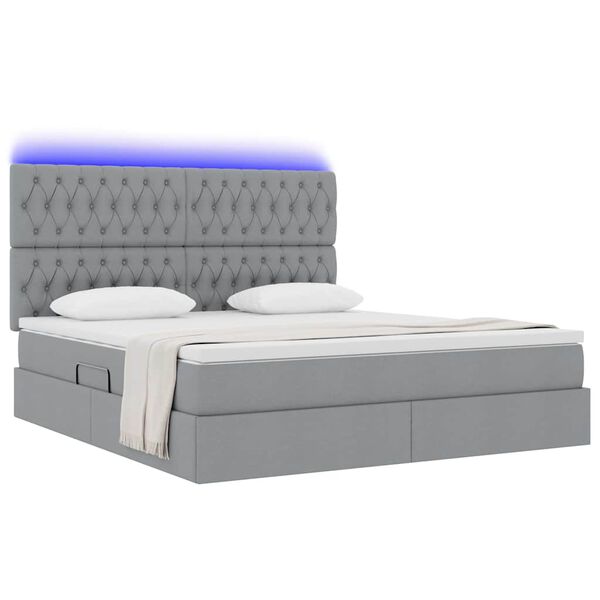 vidaXL Cama con almacenamiento y LED Gris Claro 180 x 200 cm Poli&eacute;ster