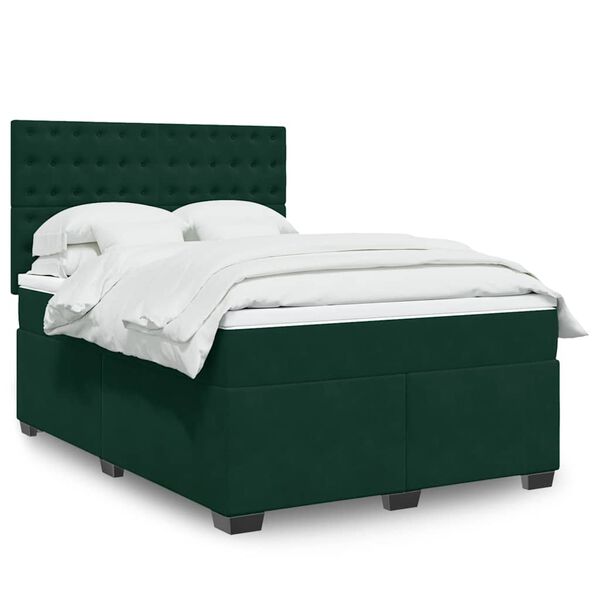vidaXL Cama box spring con colch&oacute;n terciopelo verde oscuro 140x200 cm