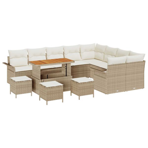 vidaXL Conjunto de sof&aacute;s de jard&iacute;n 13 pcs Beige rat&aacute;n sint&eacute;tico