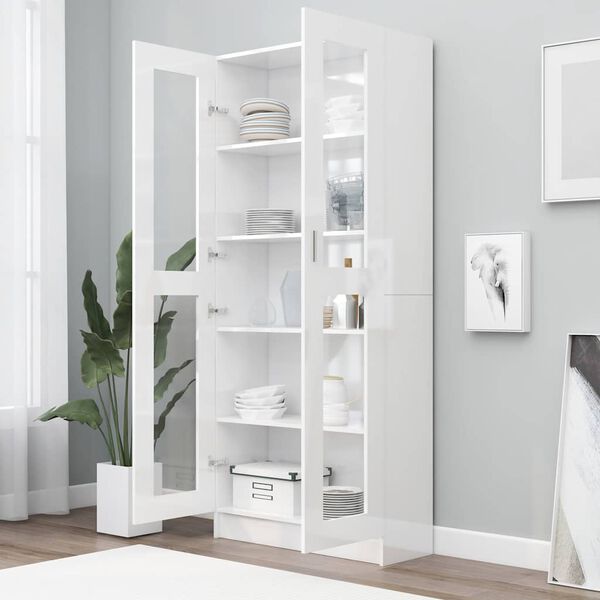 vidaXL Vitrina de madera contrachapada blanco brillo 82,5x30,5x185cm
