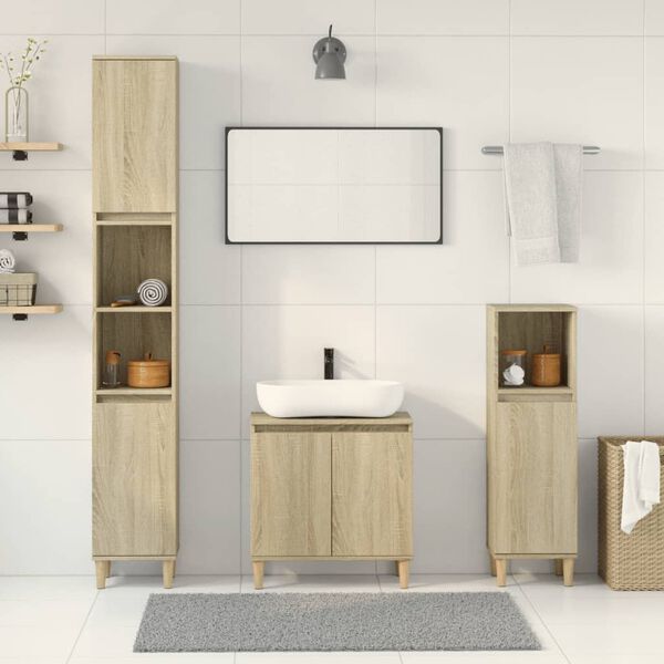 vidaXL Set de muebles de baño 3 pzas madera contrachapada roble Sonoma