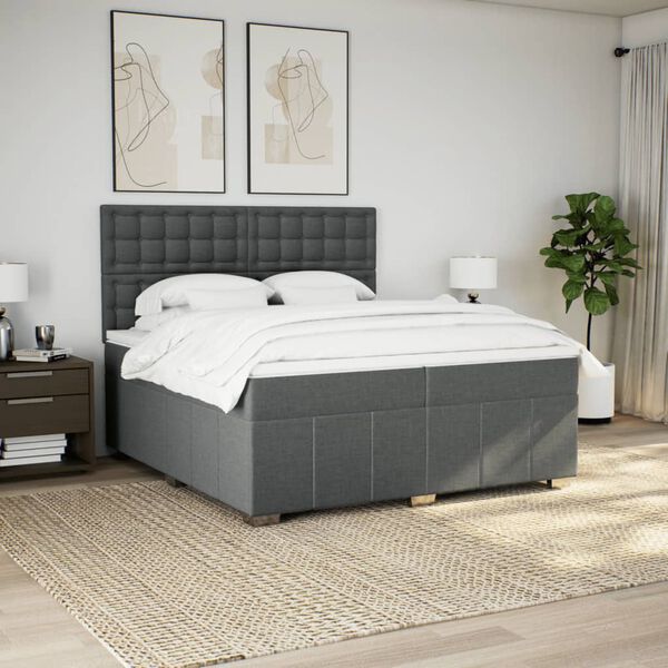 vidaXL Cama box spring con colch&oacute;n tela gris oscuro 200x200 cm
