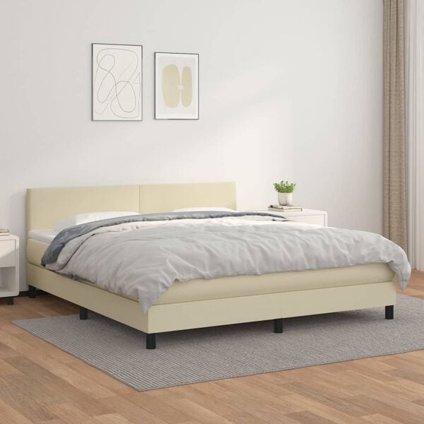 vidaXL Cama box spring con colch&oacute;n cuero sint&eacute;tico crema 180x200 cm