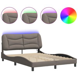 vidaXL Estructura de cama con LED sin colch&oacute;n Hvar tela gris taupe 140x190 cm