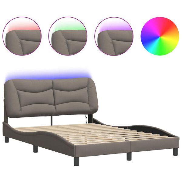 vidaXL Estructura de cama con LED sin colch&oacute;n Hvar tela gris taupe 140x190 cm