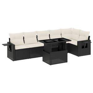 vidaXL Set de sof&aacute;s de jard&iacute;n 7 pzas con cojines rat&aacute;n sint&eacute;tico negro