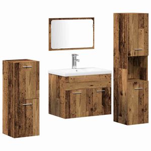 vidaXL Juego de muebles de ba&ntilde;o con puerta 4 pcs Madera envejecida