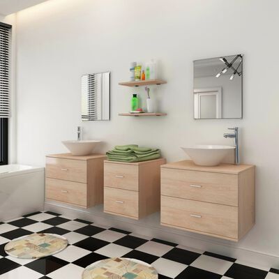 vidaXL Conjunto de muebles de baño y lavabo 7 piezas beige