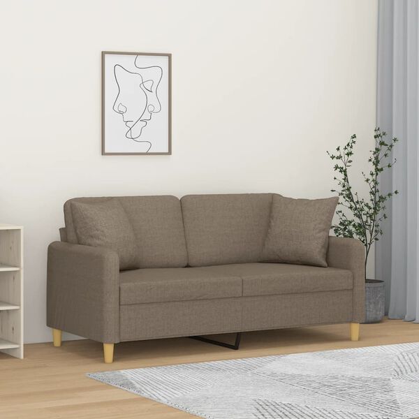vidaXL Sof&aacute; de 2 plazas con almohadas y cojines tela gris taupe 140 cm